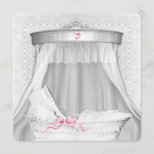 Witte Bassinet Baby Meisje Douche Kaart