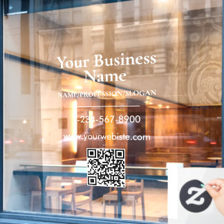 Witte bedrijfsnaam winkelpui QR-code contactinform Raamsticker