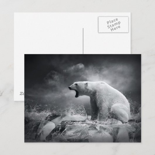 Witte Beer Hunter op ijs in water Briefkaart (Voorkant / Achterkant)