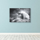 Witte Beer Hunter op ijs in water Canvas Afdruk (Insitu (Houten vloer))