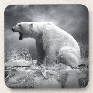 Witte Beer Hunter op ijs in water Drankjes Onderzetter