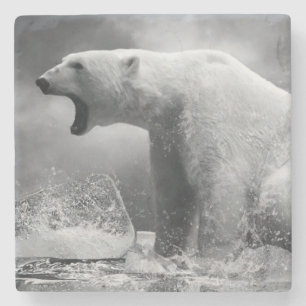 Witte Beer Hunter op ijs in water Stenen Onderzetter