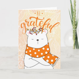Witte Beer met Oranje scharretje - Wees dankbaar Kaart