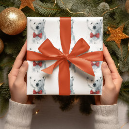 Witte Beer met Rode Strik – Kerstcadeauverpakking Cadeaupapier