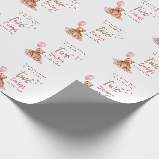 Witte Beer Roze Verjaardag Elke Leeftijd Cadeaupapier (Hoek)