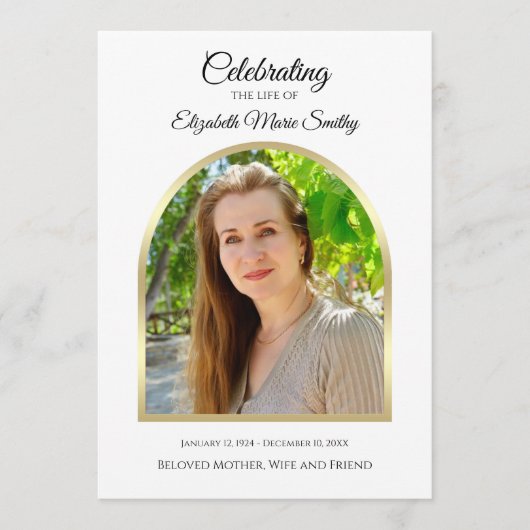 Witte begrafenis of viering van het leven programmakaart (Voorkant)