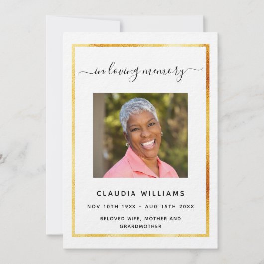 Witte begrafenis viering van het leven fotoprogram kaart (Voorkant)