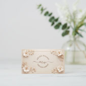 Witte Beige 3D Bloemen Initialen Visitekaartje (Staand voorkant)