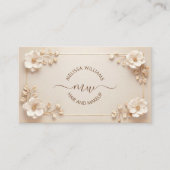 Witte Beige 3D Bloemen Initialen Visitekaartje (Voorkant)