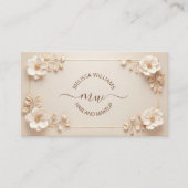 Witte Beige 3D Bloemen Initialen Visitekaartje (Voorkant)
