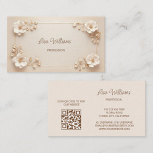 Witte beige 3D bloemen Visitekaartje