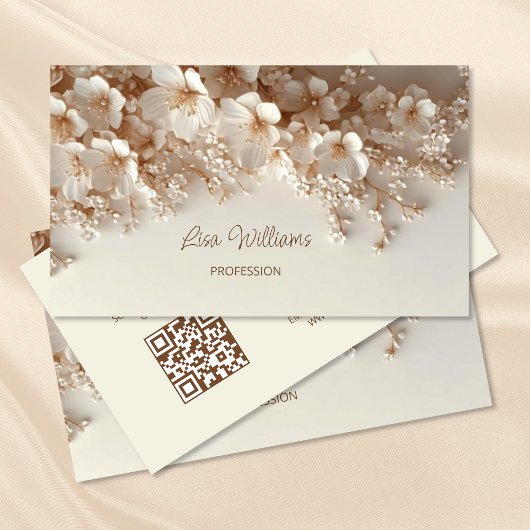 Witte beige 3D bloemen Visitekaartje