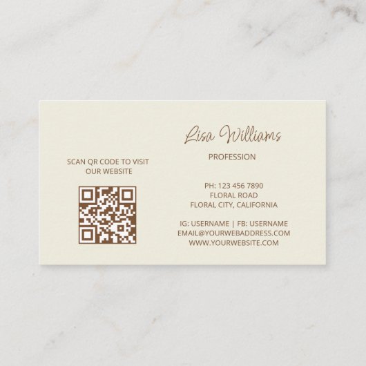 Witte beige 3D bloemen Visitekaartje (Achterkant)