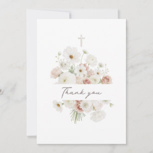 witte beige bloemen boeket Doop bedankkaart Kaart