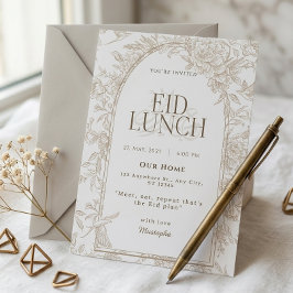 Witte Beige Bloemrijke Boog Botanische Eid Lunchfe Kaart