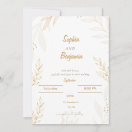 Witte Beige Elegante Bloemen Bruiloft Uitnodiging