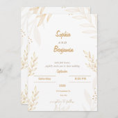 Witte Beige Elegante Bloemen Bruiloft Uitnodiging (Voorkant / Achterkant)