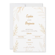 Witte Beige Elegante Bloemige Trouw Uitnodiging