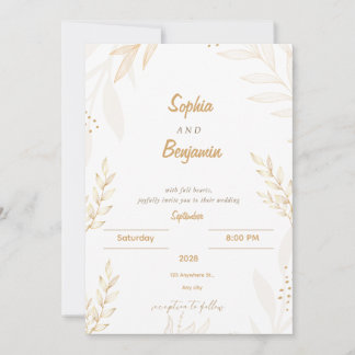 Witte Beige Elegante Bloemige Trouw Uitnodiging