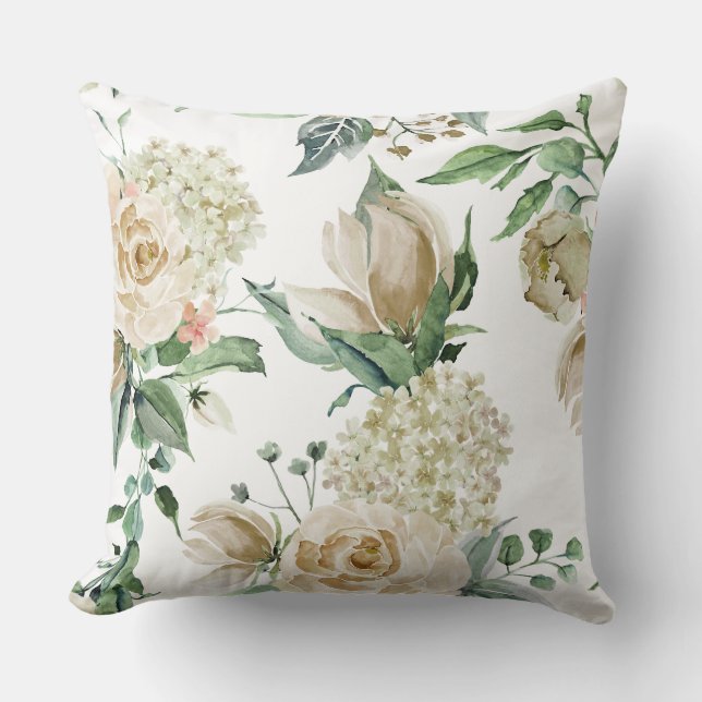 Witte/beige  Floral Pillow Kussen (Voorkant)