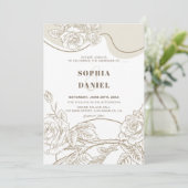 Witte & Beige Rozen Huwelijksuitnodiging Kaart (Staand voorkant)