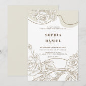 Witte & Beige Rozen Huwelijksuitnodiging Kaart (Voorkant / Achterkant)