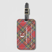 Witte belettering op Red Stewart Tartan Plaid Prin Bagagelabel (Voorkant (verticaal))