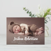 Witte belettering Trendy geboortekaart Aankondiging (Staand voorkant)