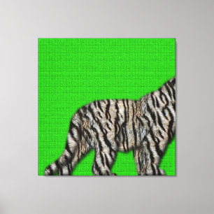 Witte Bengaalse tijger: harige bodem op groen Canvas Afdruk