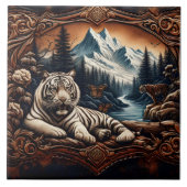 Witte Bengaalse tijger rust door bergstroom Tegeltje (Voorkant)