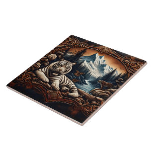 Witte Bengaalse tijger rust door bergstroom Tegeltje