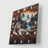 Witte Bengaalse tijger rust door bergstroom Vierkante Klok (Hoek)