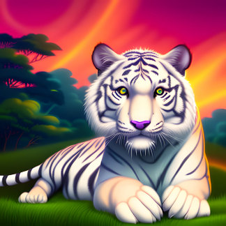 Witte Bengaalse Tijger tegen zonsondergang achterg Canvas Afdruk