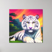 Witte Bengaalse Tijger tegen zonsondergang achterg Canvas Afdruk (Voorkant)