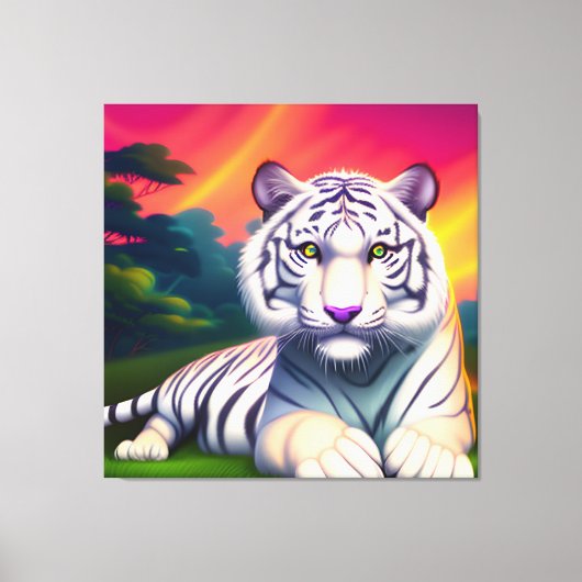 Witte Bengaalse Tijger tegen zonsondergang achterg Canvas Afdruk (Voorkant)