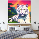 Witte Bengaalse Tijger tegen zonsondergang achterg Canvas Afdruk (Insitu (Slaapkamer))