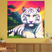 Witte Bengaalse Tijger tegen zonsondergang achterg Canvas Afdruk (Insitu (Woonkamer))