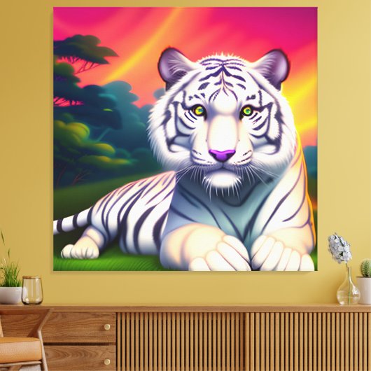 Witte Bengaalse Tijger tegen zonsondergang achterg Canvas Afdruk (Insitu (Woonkamer))