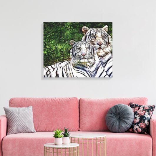Witte Bengaalse tijgers gewikkeld canvas (Insitu (Woonkamer))