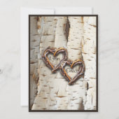 Witte berk boom bast rustieke stok harten kaart (Voorkant)