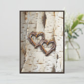 Witte berk boom bast rustieke stok harten kaart (Staand voorkant)