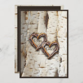 Witte berk boom bast rustieke stok harten kaart (Voorkant / Achterkant)