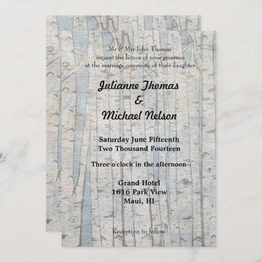 Witte berk boom bruiloft kaart (Voorkant / Achterkant)