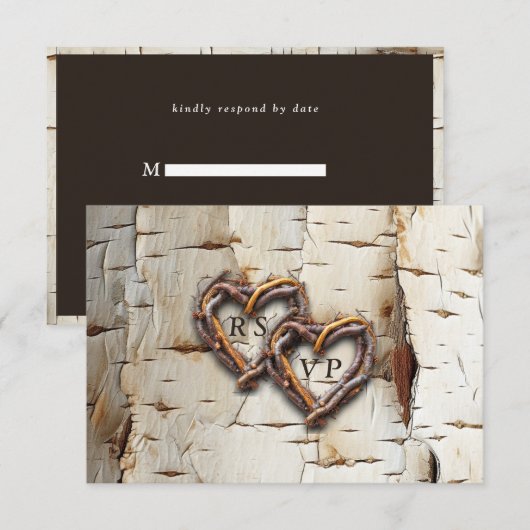 Witte berk boom takje hart Lijst RSVP Kaartje (Voorkant / Achterkant)