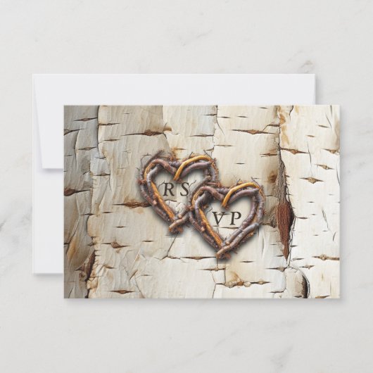 Witte Berk Boomtak Hart Frame RSVP Kaartje (Voorkant)