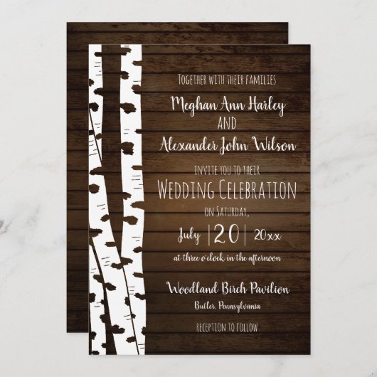 Witte berk en hout kaart (Voorkant / Achterkant)