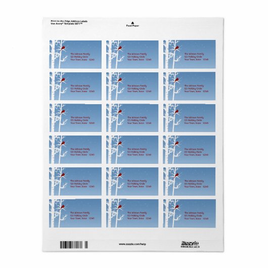 Witte berk, rode vogel adreslabel etiket (Full Sheet)