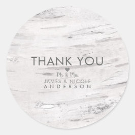 Witte Berken Hout Rustiek Land Bruiloft Favor Ronde Sticker