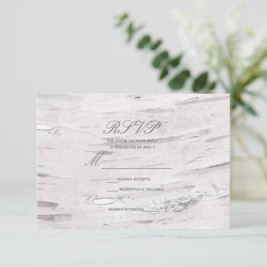 Witte Berken Hout Rustieke Schuur Land Bruiloft RS RSVP Kaartje (Staand voorkant)