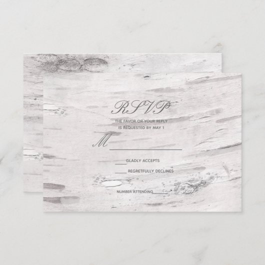 Witte Berken Hout Rustieke Schuur Land Bruiloft RS RSVP Kaartje (Voorkant / Achterkant)